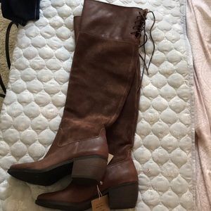 Lucky brand real leather high knee boots in brown